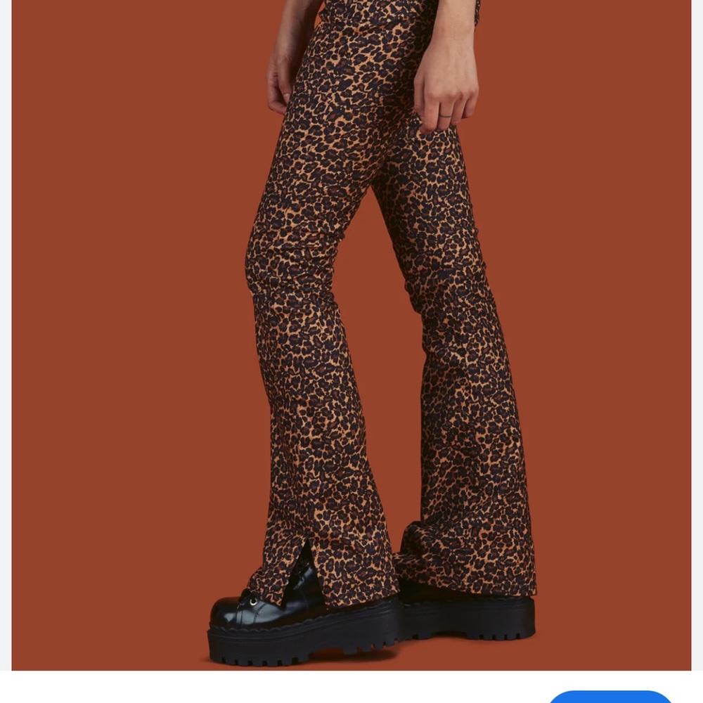 UNIF Debbie Pants Cheetah Leopard Print Y2K Split Hem Flared Leg Stretch Jeans